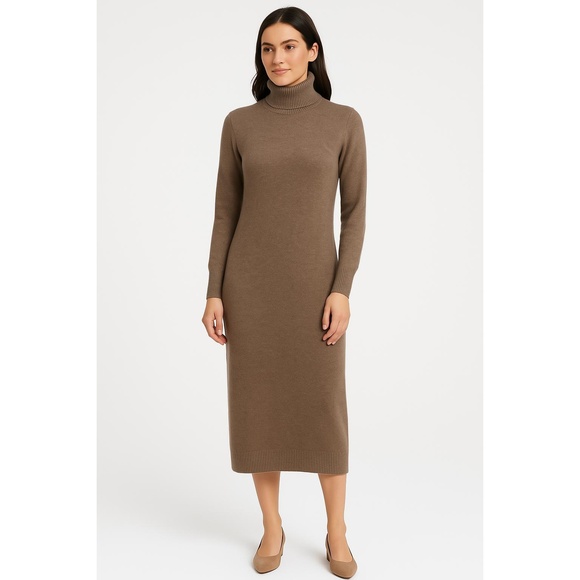 Moani Dress Womens Medium Large Beige Sweater Dress Turtleneck Midi Wool  Knit
